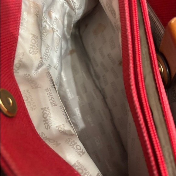 Michael Kors Red Tote with Brown Leather Handles - Picture 8 of 13